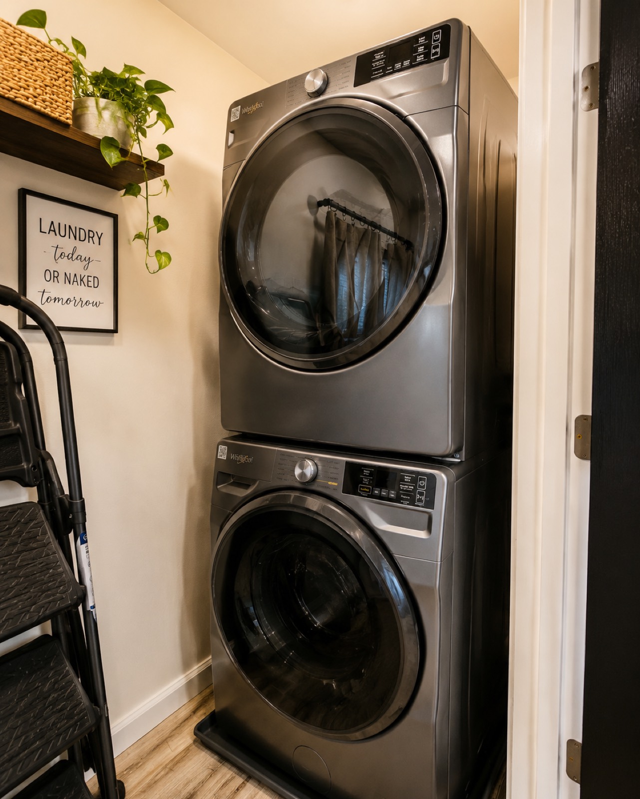 Stacked washer and dryer