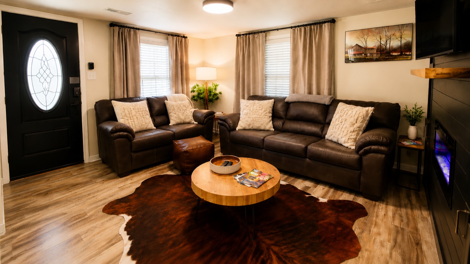 Living room with leather seating