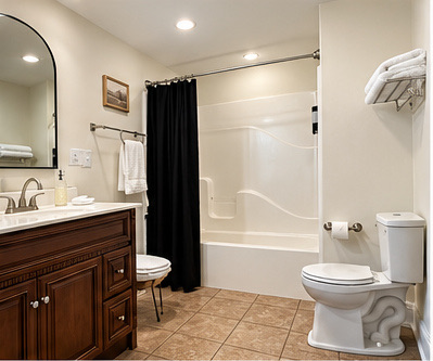 Bathroom with tub and shower combination