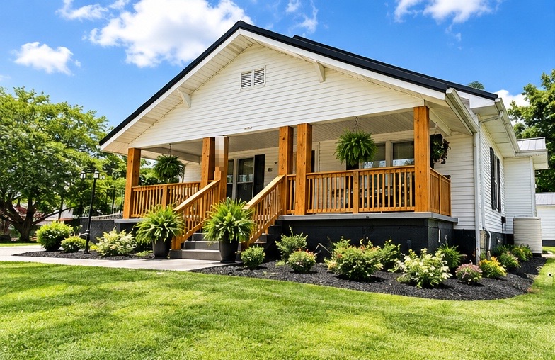 Front porch and exterior of the Modern Williamsburg Family Retreat