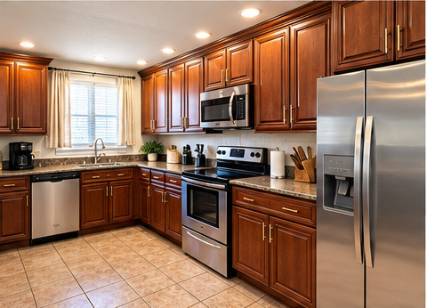 Kitchen with wood cabinets and stainless steel appliances