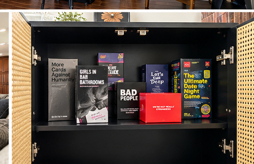 Cabinet stocked with party games